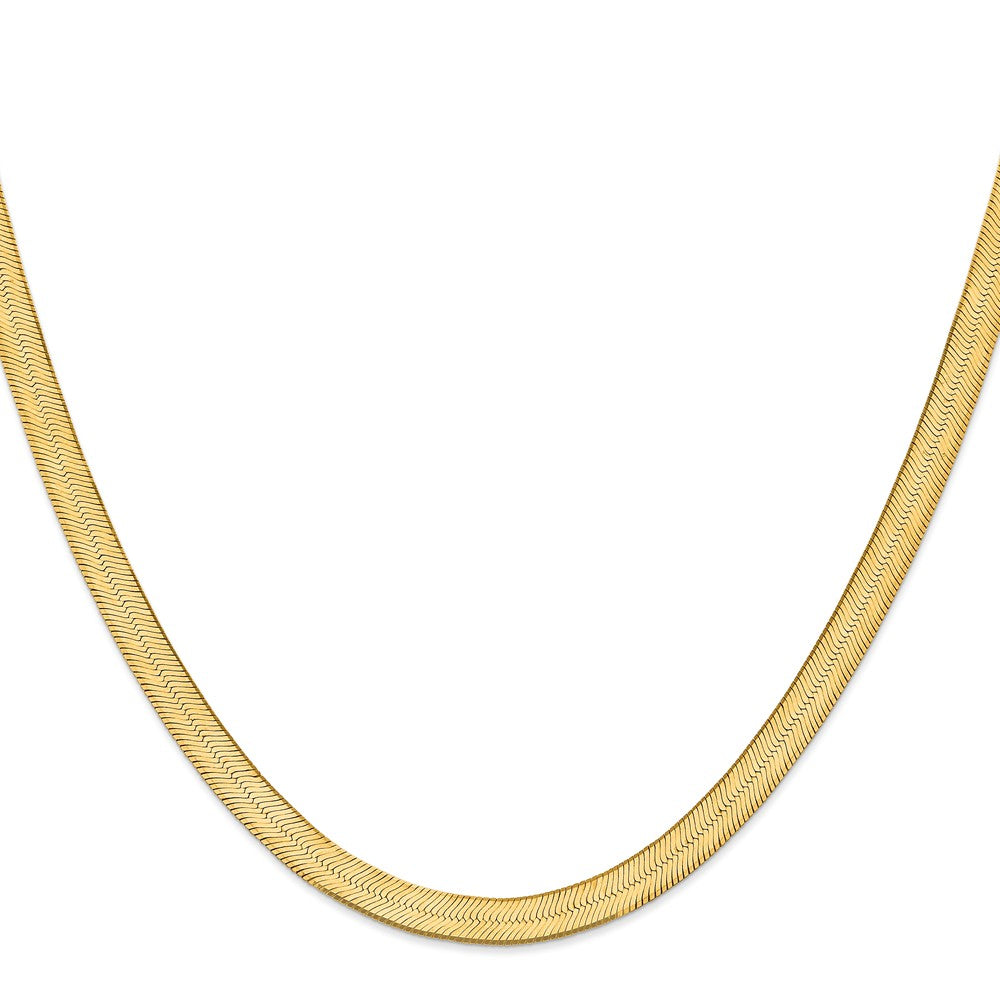 Alternate view of the 6.5mm, 14k Yellow Gold, Solid Herringbone Chain Necklace by The Black Bow Jewelry Co.