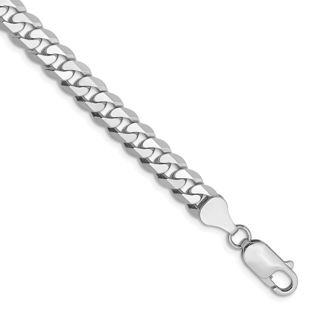 Men&#39;s 6.25mm, 14k White Gold, Flat Beveled Curb Chain Bracelet, Item C8585-B by The Black Bow Jewelry Co.