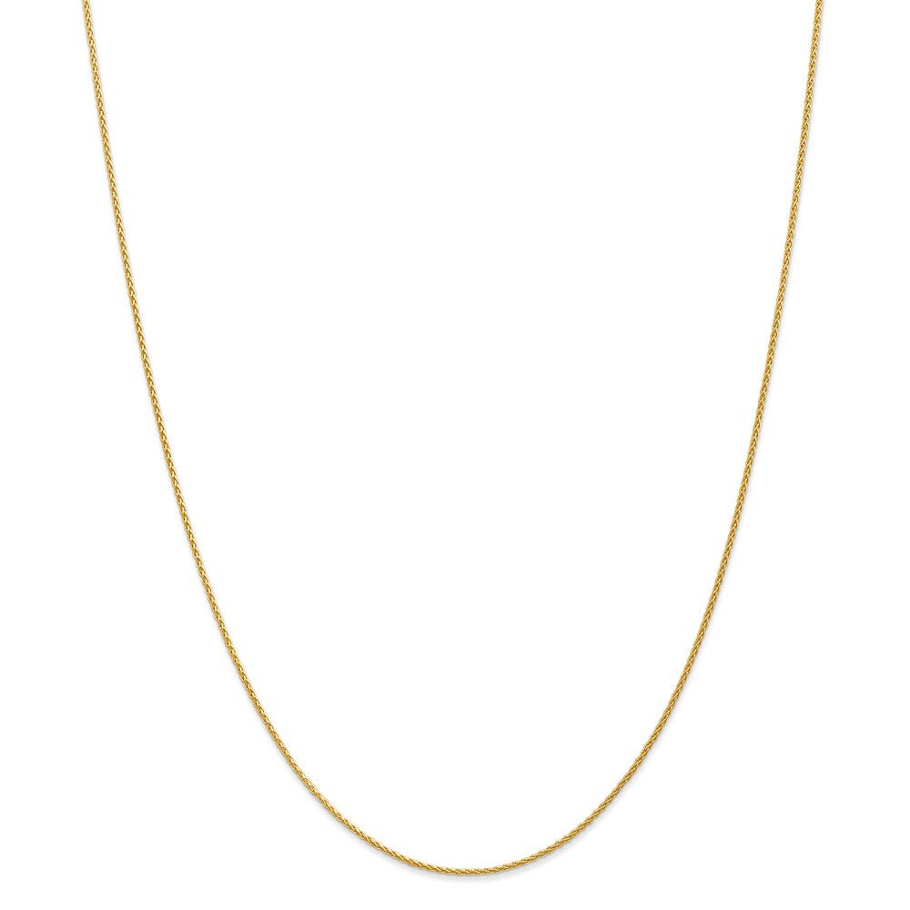 Alternate view of the 1.2mm, 14k Yellow Gold, Solid Parisian Wheat Chain Necklace by The Black Bow Jewelry Co.