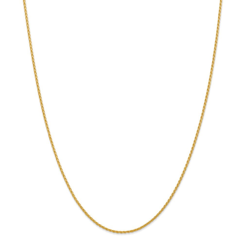Alternate view of the 1.5mm, 14k Yellow Gold, Solid Parisian Wheat Chain Necklace by The Black Bow Jewelry Co.