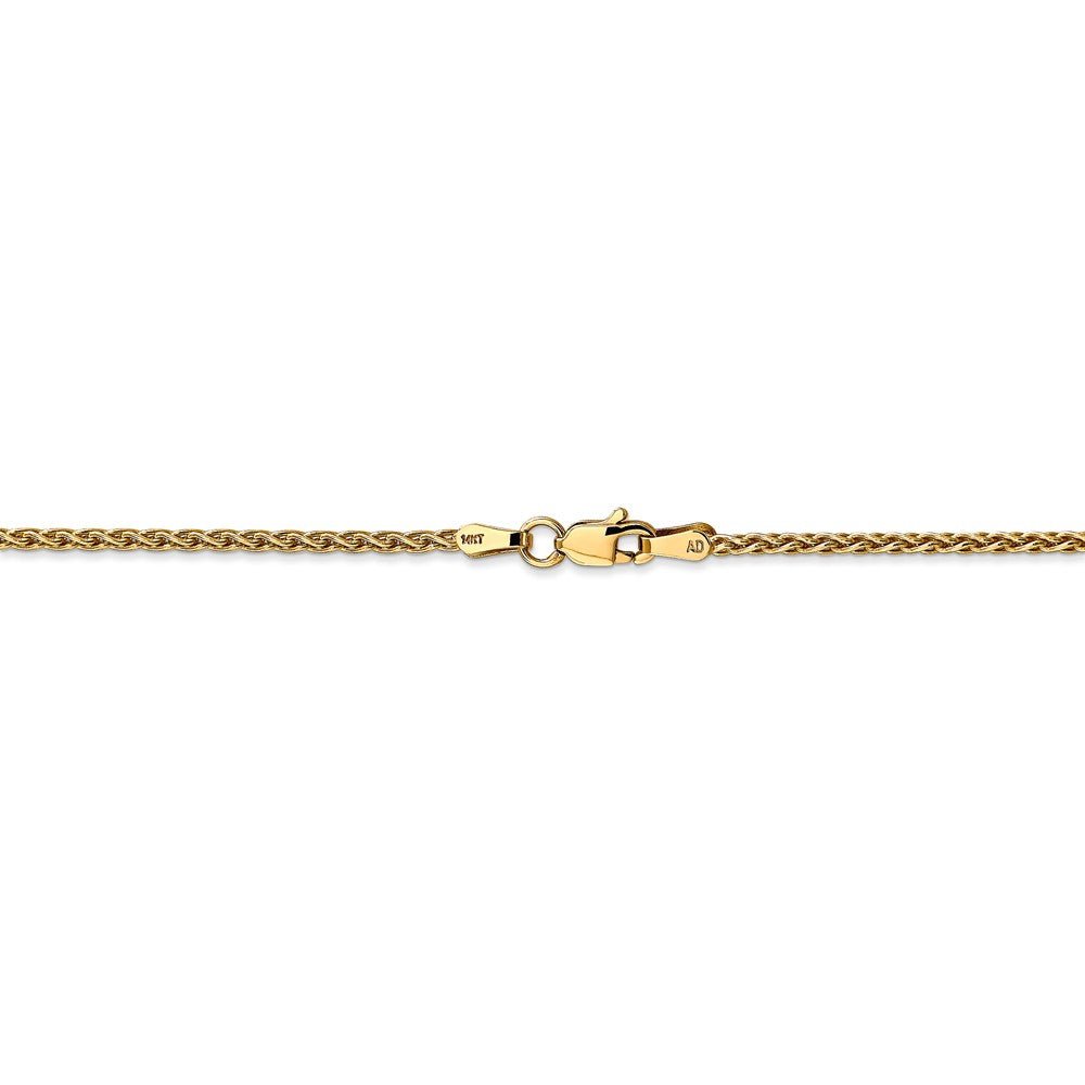 Alternate view of the 1.75mm, 14k Yellow Gold, Solid Parisian Wheat Chain Bracelet by The Black Bow Jewelry Co.