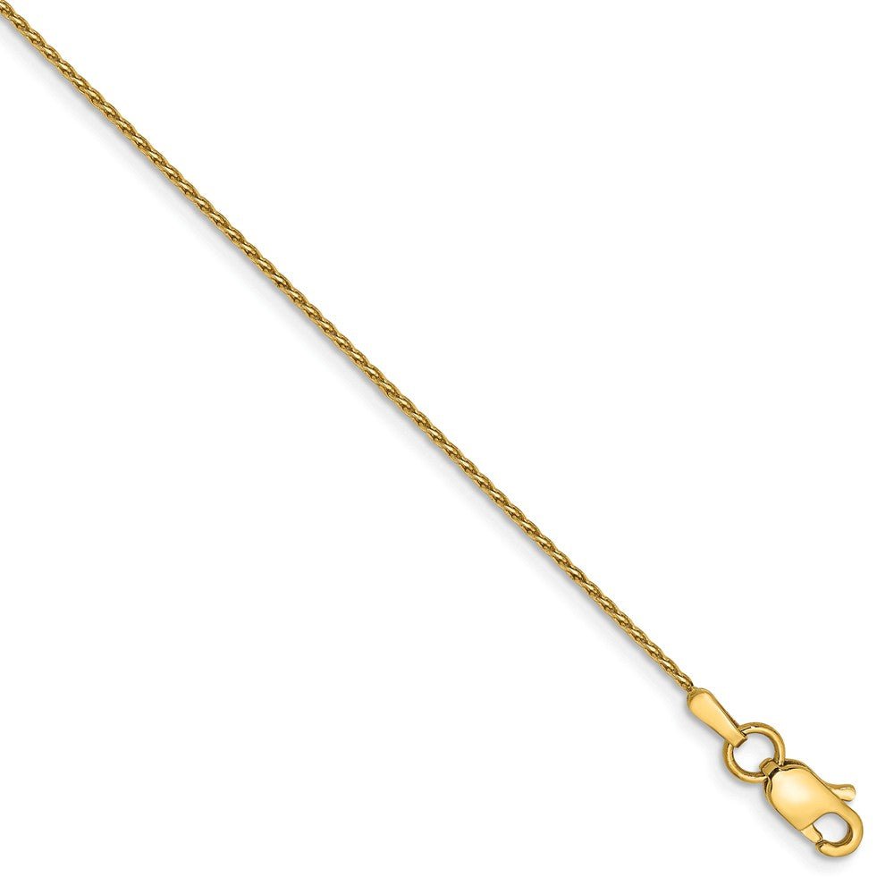 0.8mm, 14K Yellow Gold, Diamond Cut, Round Wheat Chain Anklet - 9 inch, Item C8600-09 by The Black Bow Jewelry Co.