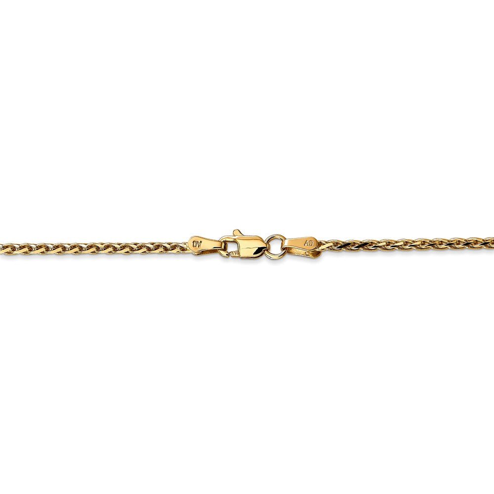 Alternate view of the 1.9mm 14k Yellow Gold Diamond Cut Round Wheat Chain Bracelet by The Black Bow Jewelry Co.
