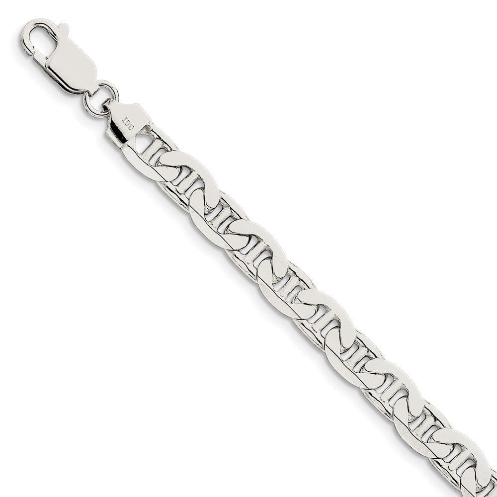 Men&#39;s 7mm, Sterling Silver, Solid Anchor Chain Bracelet