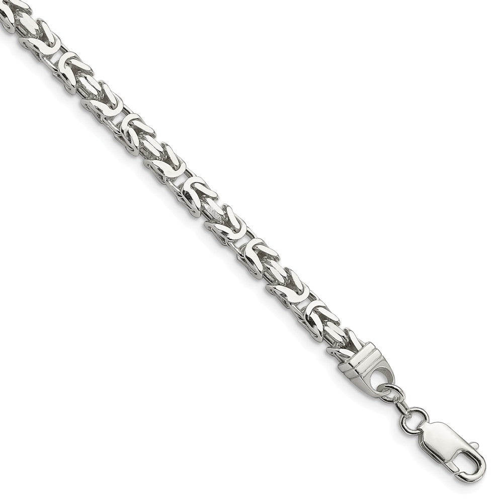 Mens 5mm Sterling Silver Square Solid Byzantine Chain Bracelet