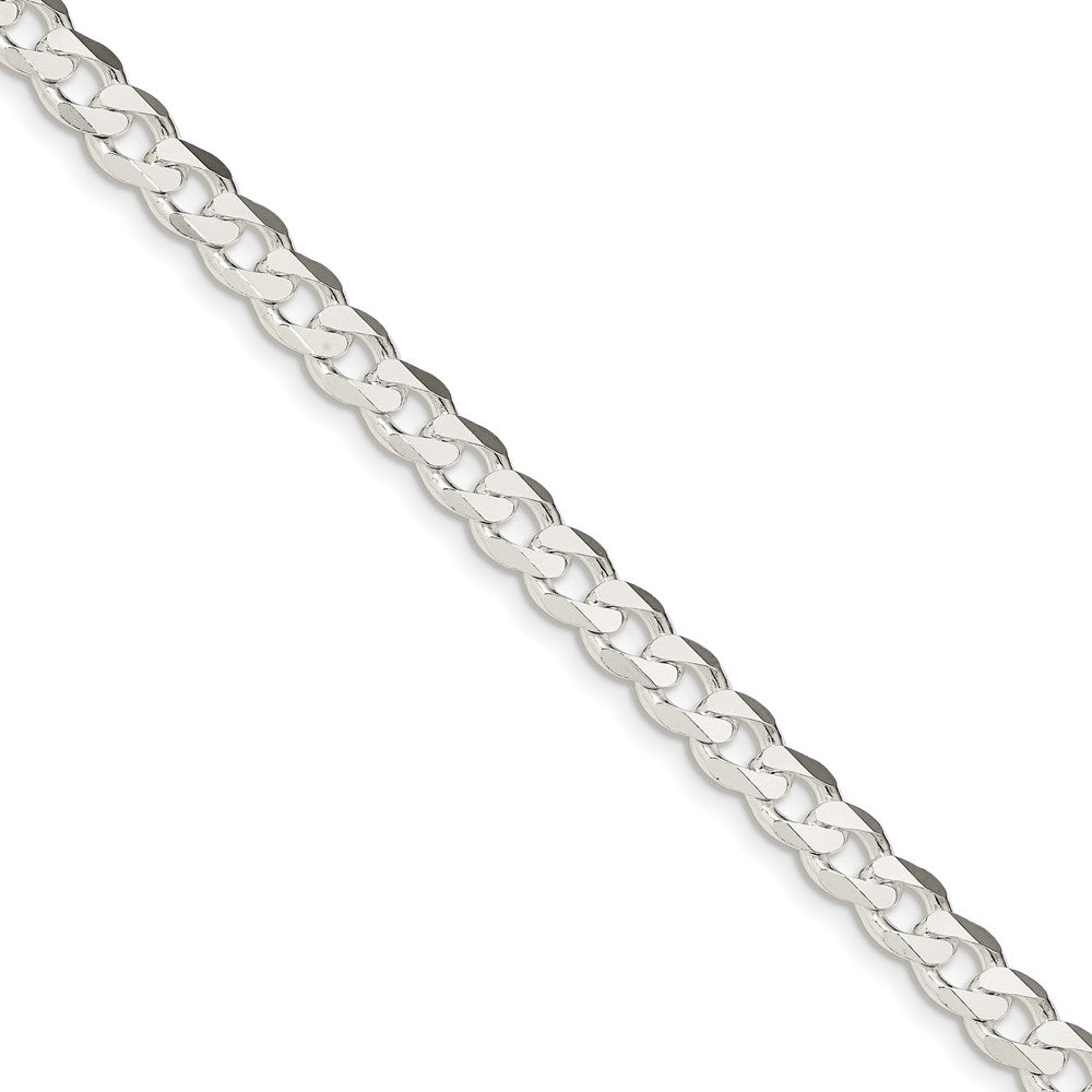 Men&#39;s 7mm, Sterling Silver Solid Flat Curb Chain Bracelet