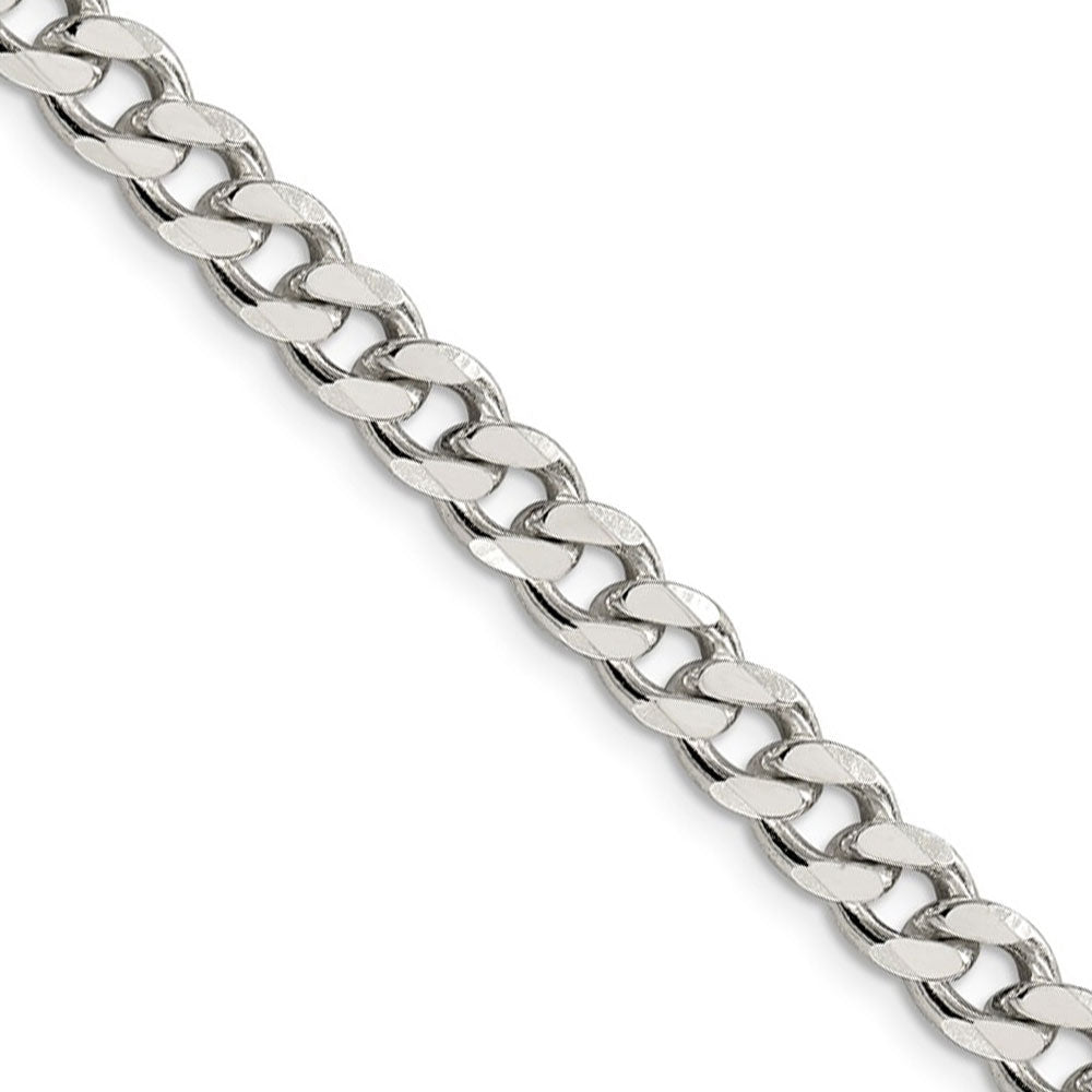 Men&#39;s 7mm, Sterling Silver Solid Flat Curb Chain Necklace, Item C8660 by The Black Bow Jewelry Co.