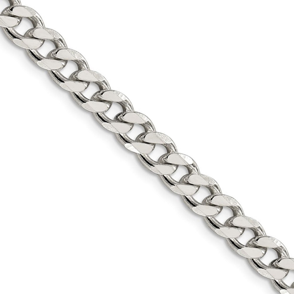 Men&#39;s 7mm, Sterling Silver Solid Flat Curb Chain Necklace