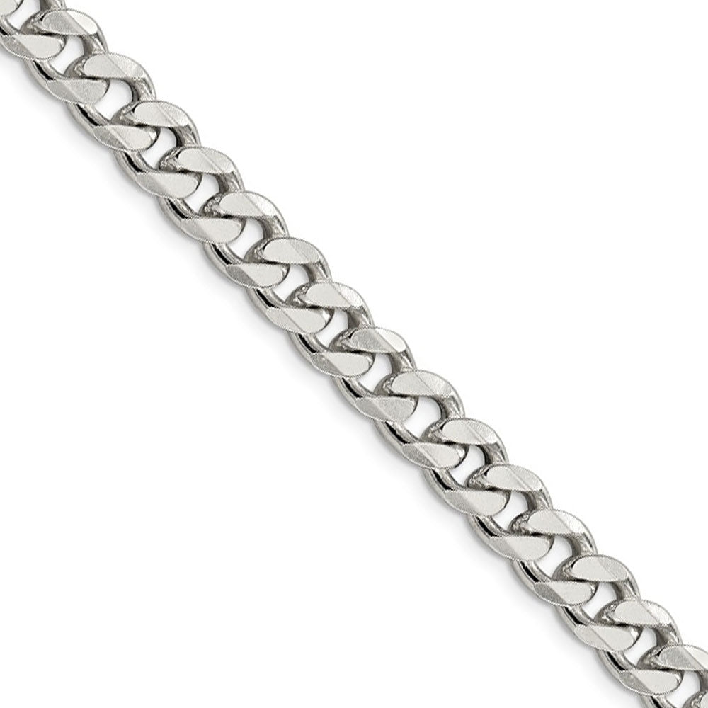 Men&#39;s 8mm, Sterling Silver Solid Flat Curb Chain Necklace