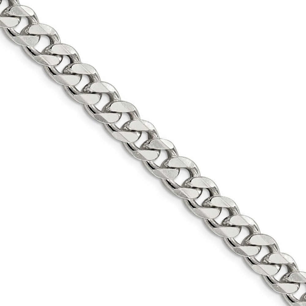 Men&#39;s 8mm, Sterling Silver Solid Flat Curb Chain Necklace