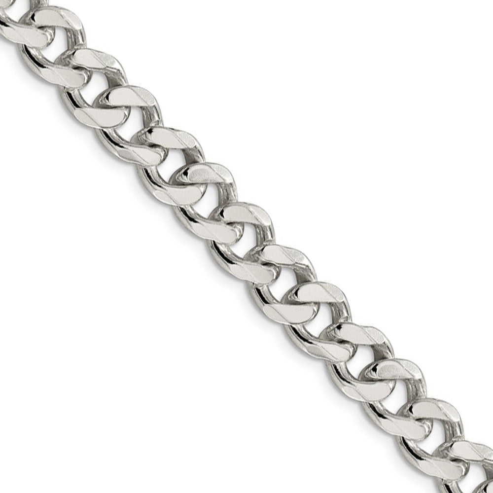 Men&#39;s 9mm, Sterling Silver Solid Flat Curb Chain Necklace