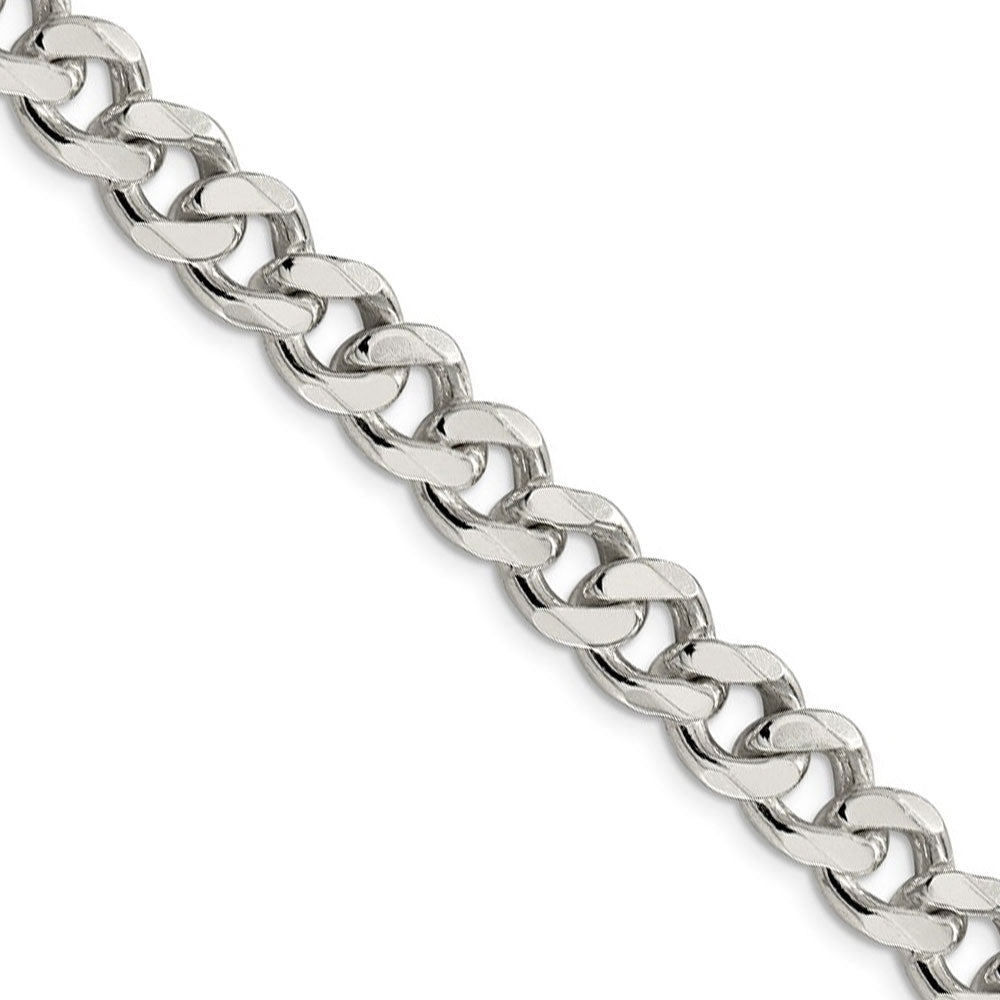 Men&#39;s 9mm, Sterling Silver Solid Flat Curb Chain Necklace