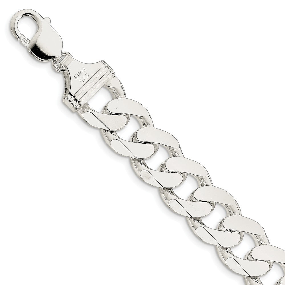 Men&#39;s 15mm, Sterling Silver Solid Flat Curb Chain Bracelet, Item C8664-B by The Black Bow Jewelry Co.