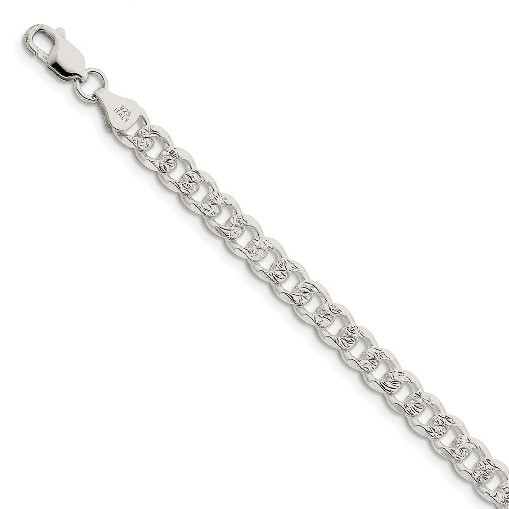 7mm, Sterling Silver Solid Pave Curb Chain Bracelet
