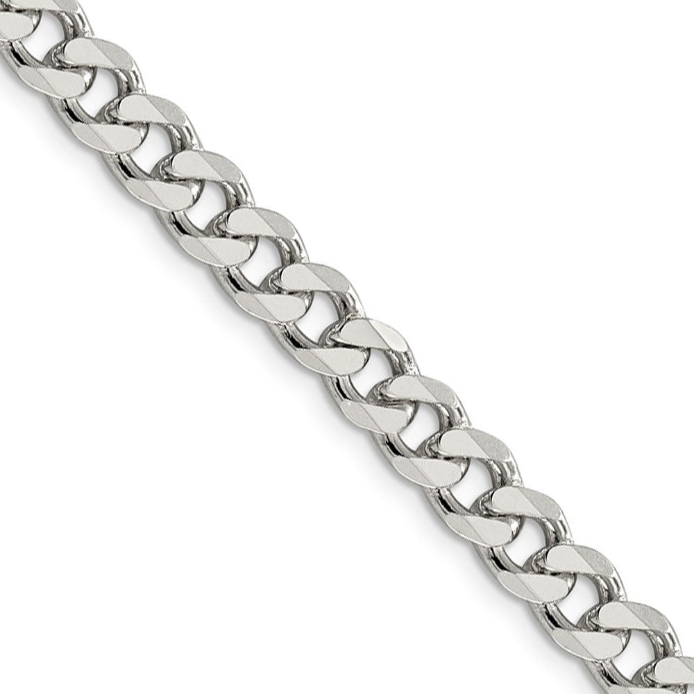 Men&#39;s 7mm, Sterling Silver Solid Pave Curb Chain Necklace
