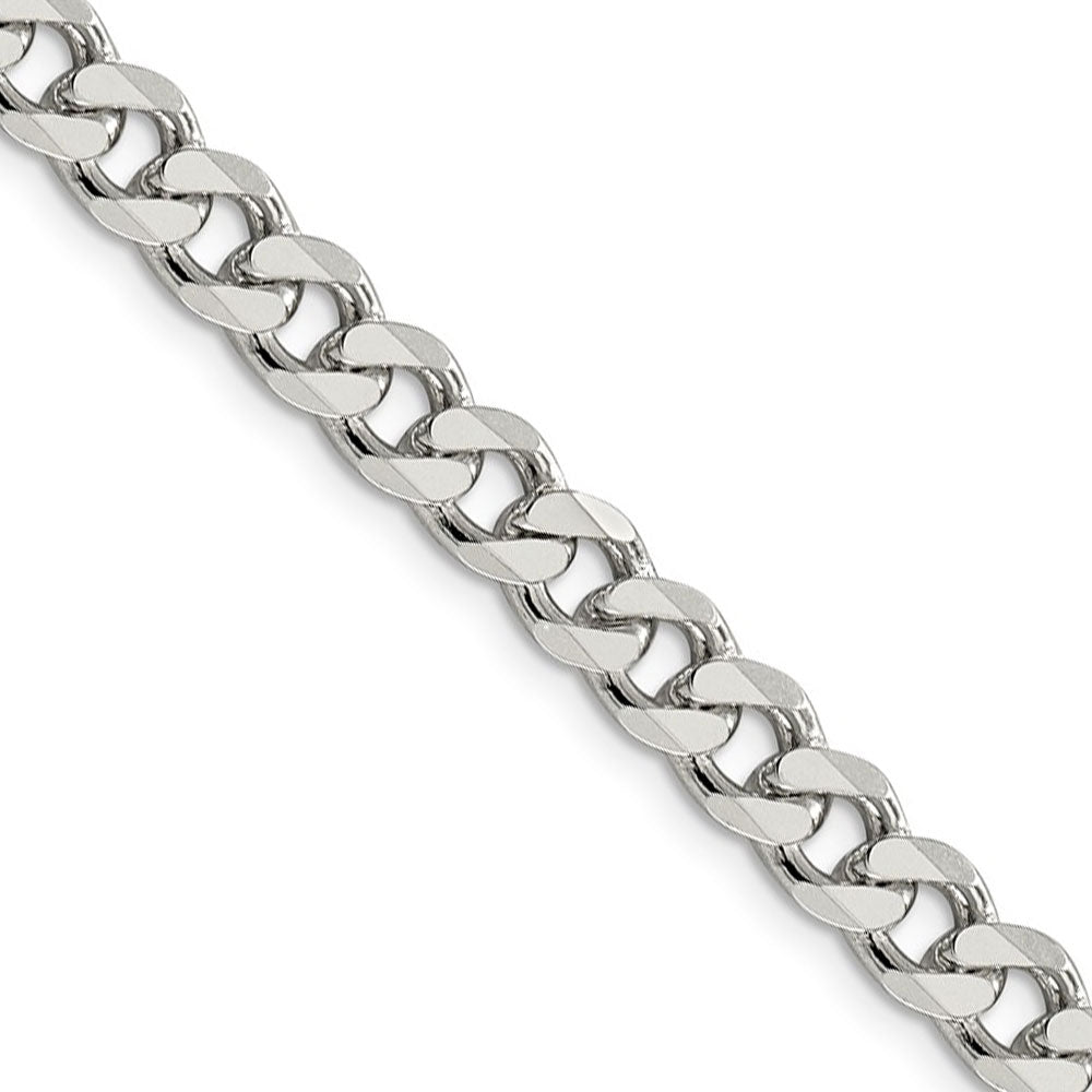 Men&#39;s 7mm, Sterling Silver Solid Pave Curb Chain Necklace