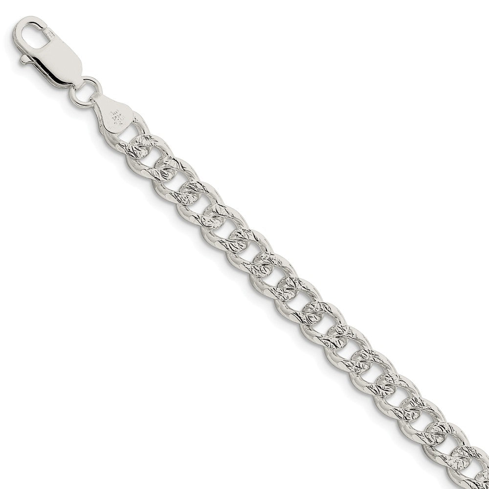 7.5mm, Sterling Silver Solid Pave Curb Chain Bracelet, Item C8670-B by The Black Bow Jewelry Co.