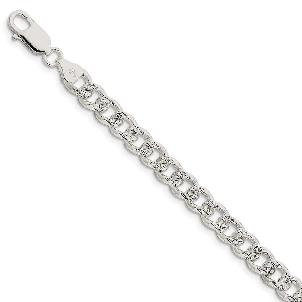 7.5mm, Sterling Silver Solid Pave Curb Chain Bracelet