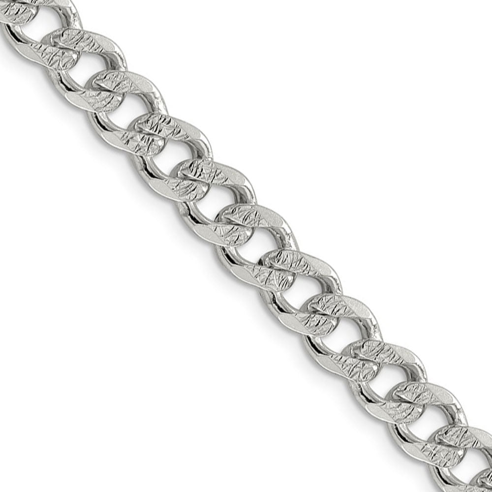 Men&#39;s 7.5mm, Sterling Silver Solid Pave Curb Chain Necklace, Item C8670 by The Black Bow Jewelry Co.