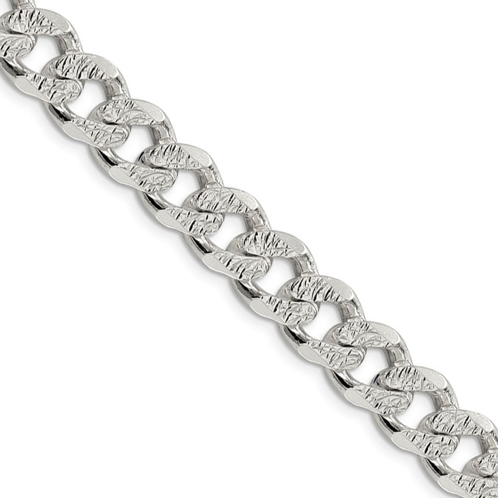 Men&#39;s 10.5mm, Sterling Silver Solid Pave Curb Chain Necklace