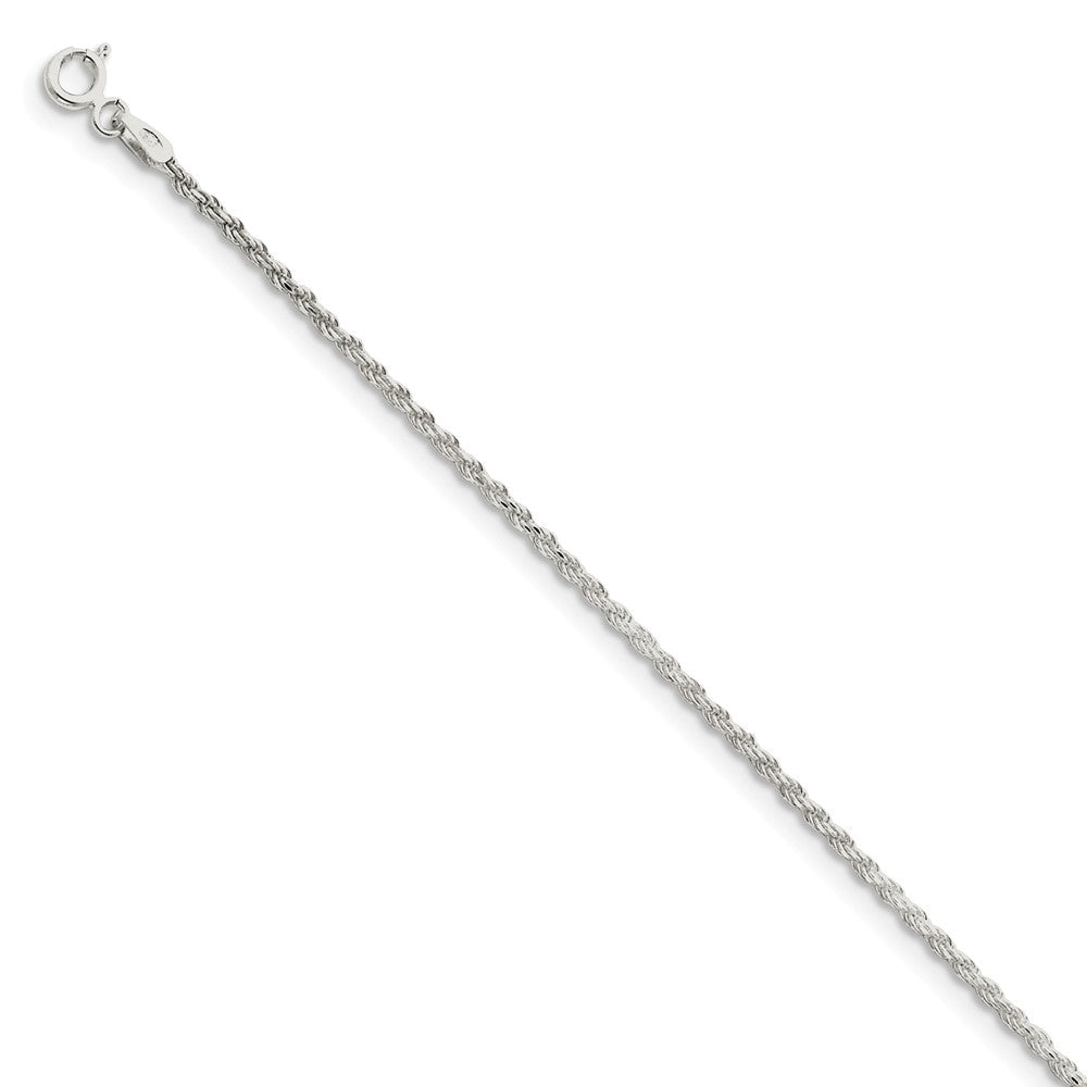 1.7mm, Sterling Silver Diamond Cut Solid Rope Chain Anklet, Item C8680-A by The Black Bow Jewelry Co.