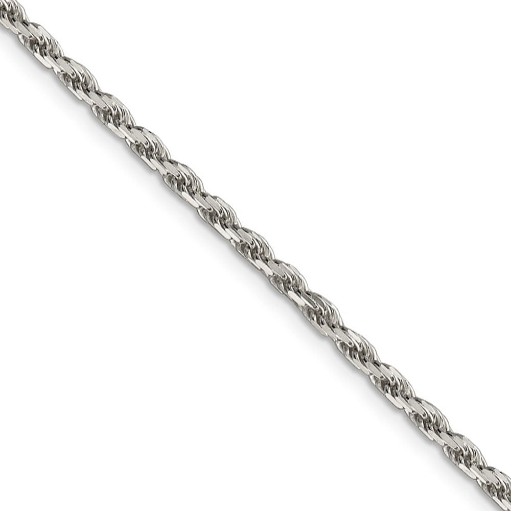 2.5mm, Sterling Silver Diamond Cut Solid Rope Chain Necklace