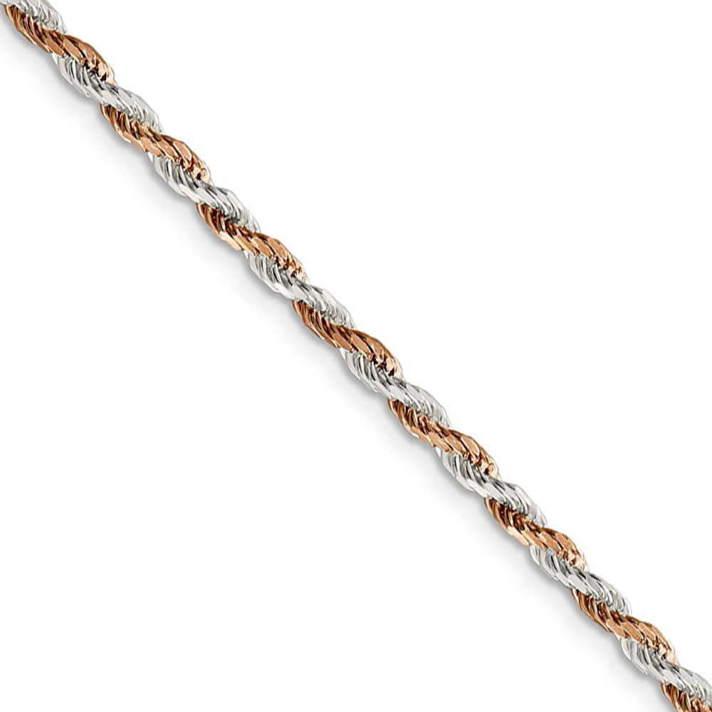 2.5mm Sterling Silver &amp; 10k Rose Plated D/C Rope Chain Necklace