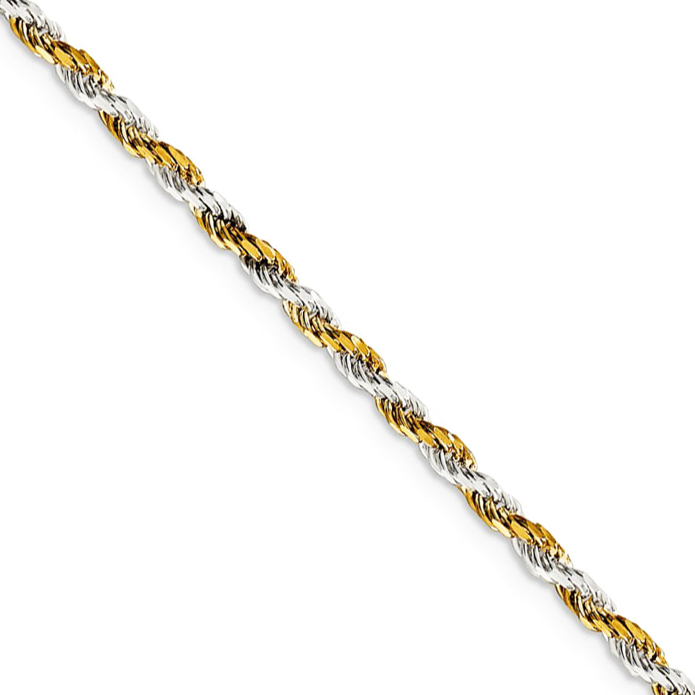 2.5mm Sterling Silver &amp; 10k Yellow Gold Plated D/C Rope Chain Bracelet, Item C8685-B by The Black Bow Jewelry Co.