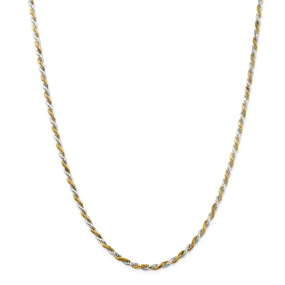 Alternate view of the 2.5mm Sterling Silver &amp; 10k Yellow Gold Plated D/C Rope Chain Necklace by The Black Bow Jewelry Co.