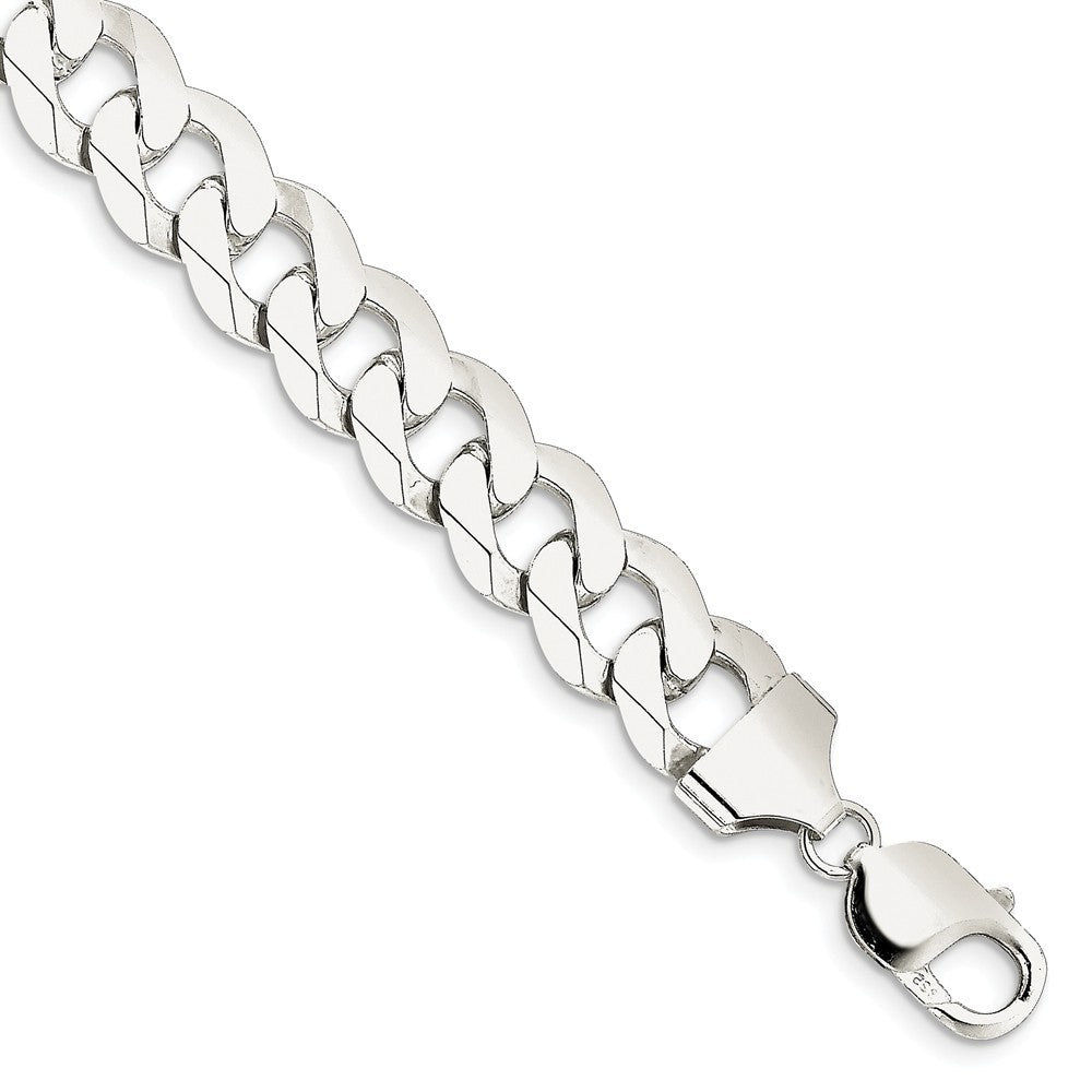 Men&#39;s 12.3mm Sterling Silver Solid Beveled Curb Chain Bracelet