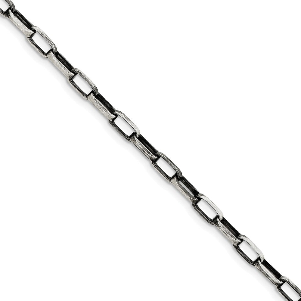 Mens 4.8mm Sterling Silver Antiqued Oval Link Chain Bracelet, 8.5 Inch, Item C8728-085 by The Black Bow Jewelry Co.