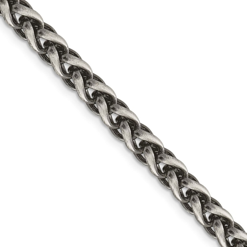 Men&#39;s 6mm, Sterling Silver Antiqued Solid Spiga Chain Necklace