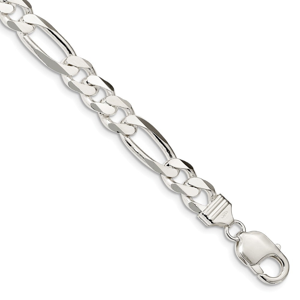 Men&#39;s 9mm, Sterling Silver, Solid Figaro Chain Bracelet, Item C8739-B by The Black Bow Jewelry Co.