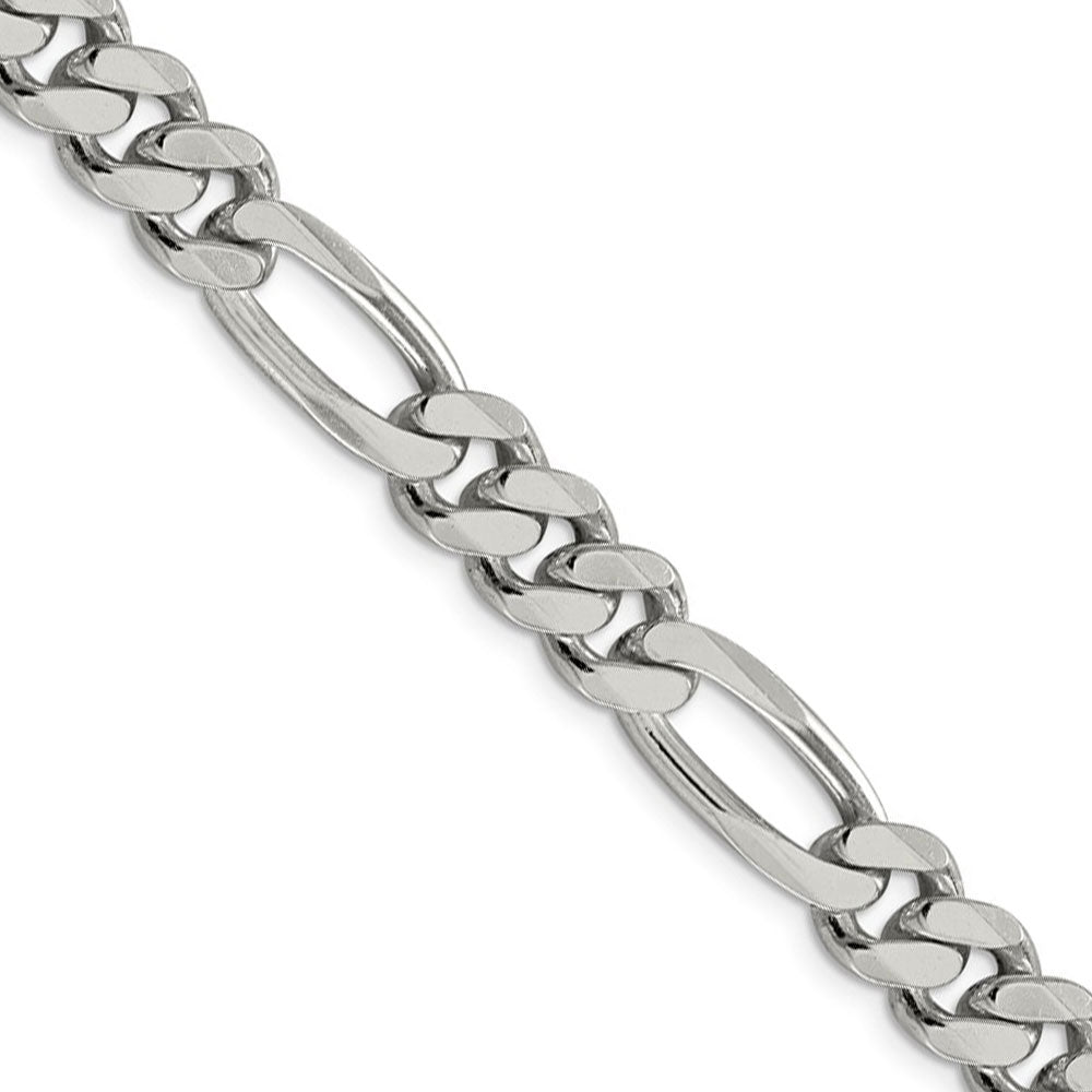 Men&#39;s 9mm, Sterling Silver, Solid Figaro Chain Necklace, Item C8739 by The Black Bow Jewelry Co.