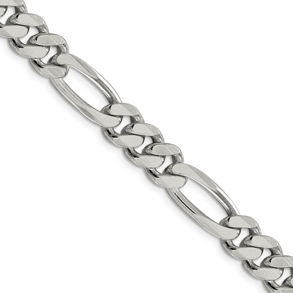 Men&#39;s 9mm, Sterling Silver, Solid Figaro Chain Necklace