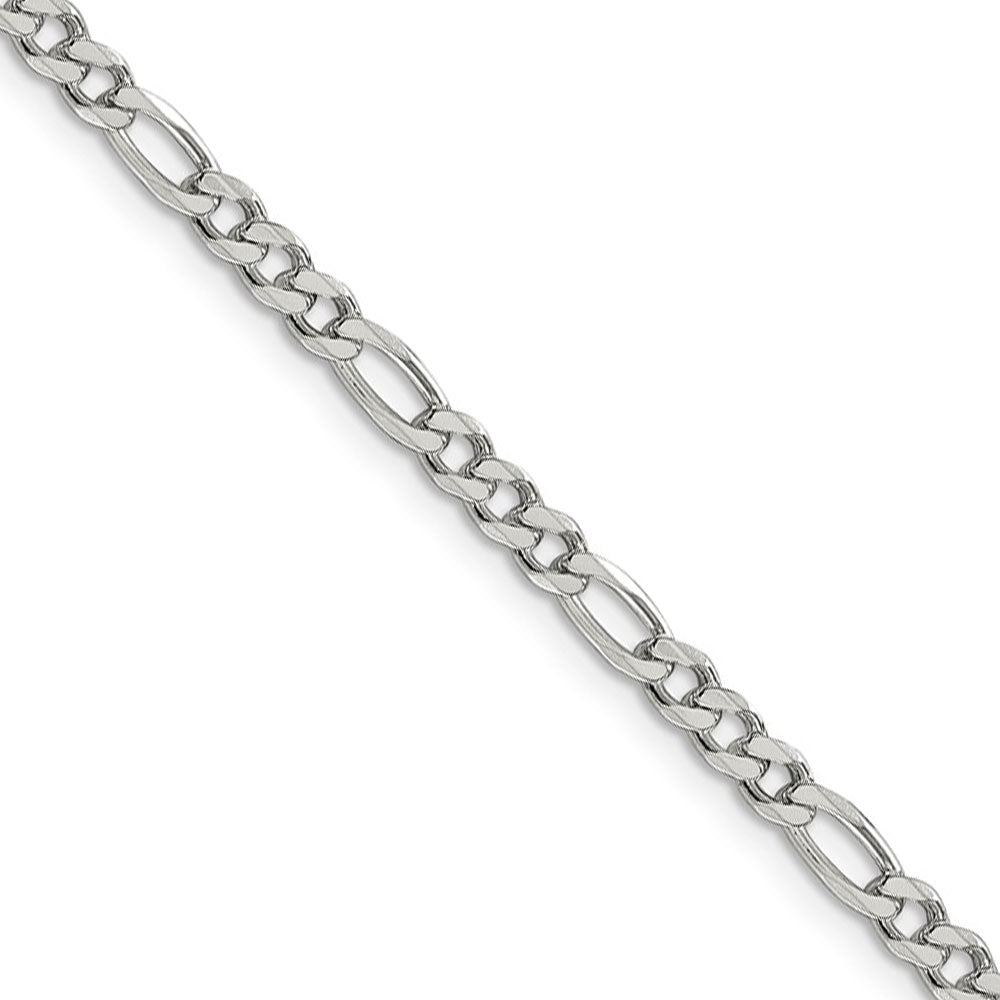 4mm, Sterling Silver, Pave Flat Figaro Chain Necklace