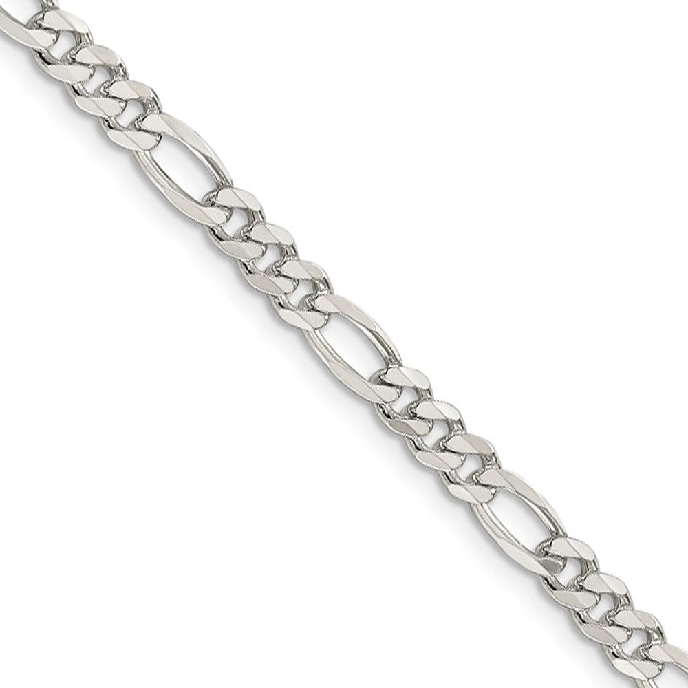 4.75mm, Sterling Silver, Pave Flat Figaro Chain Necklace