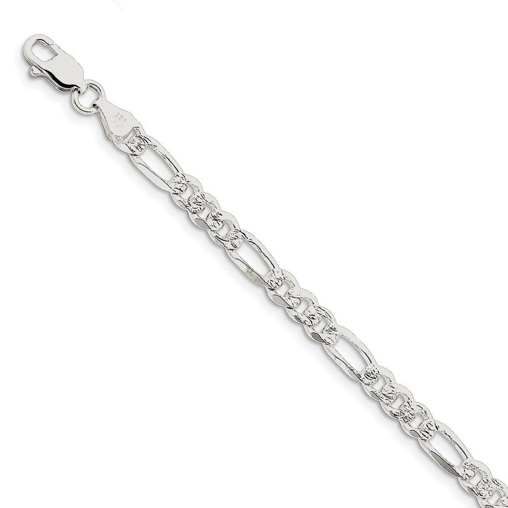 5.5mm, Sterling Silver, Pave Flat Figaro Chain Bracelet, Item C8749-B by The Black Bow Jewelry Co.