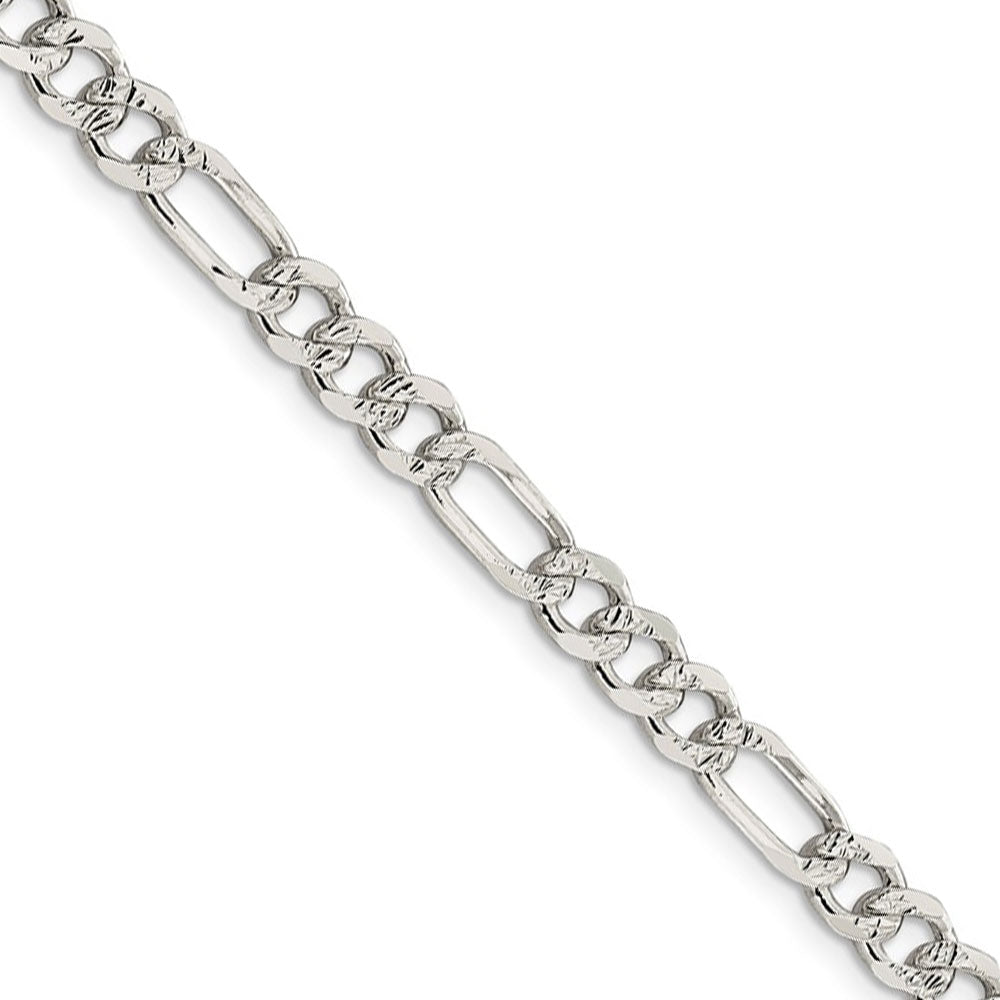 5.5mm, Sterling Silver, Pave Flat Figaro Chain Necklace