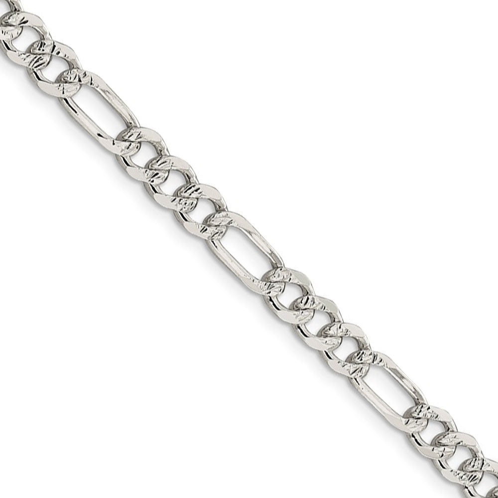 5.5mm, Sterling Silver, Pave Flat Figaro Chain Necklace