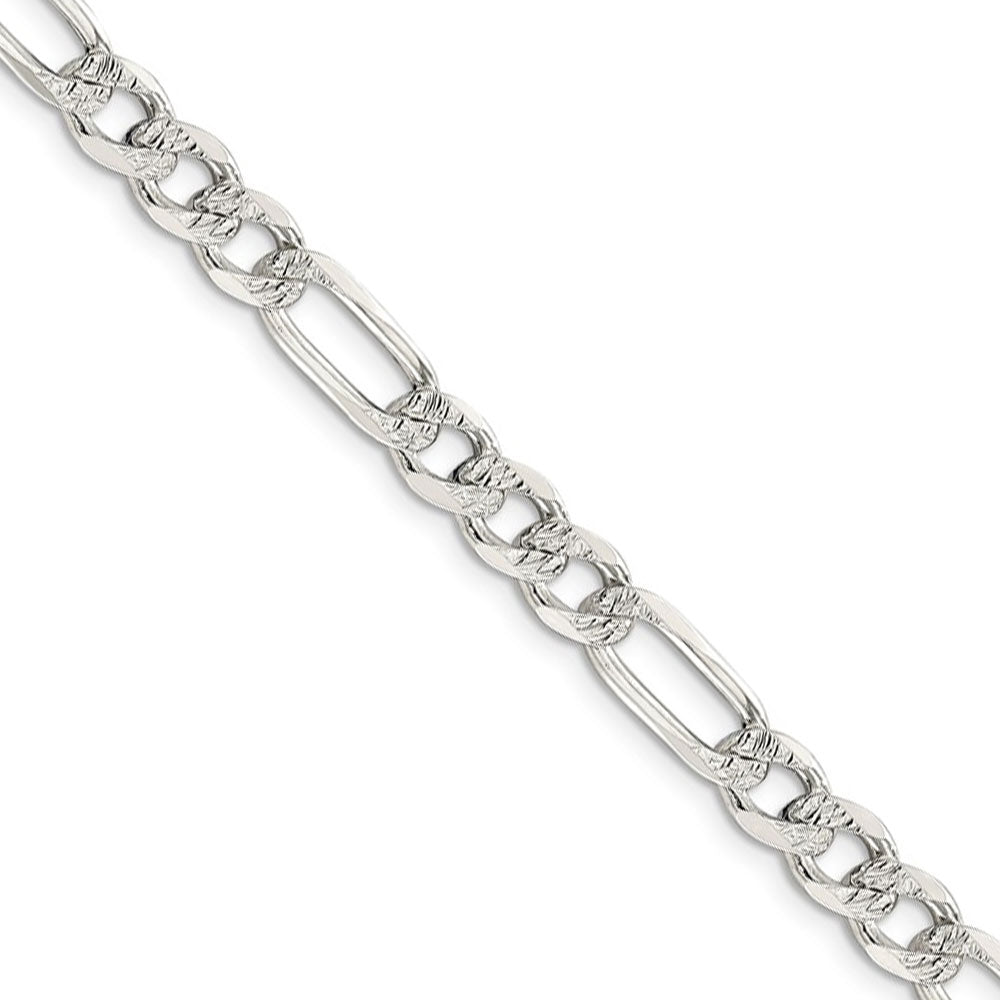Men&#39;s 7mm, Sterling Silver, Pave Flat Figaro Chain Necklace, Item C8750 by The Black Bow Jewelry Co.