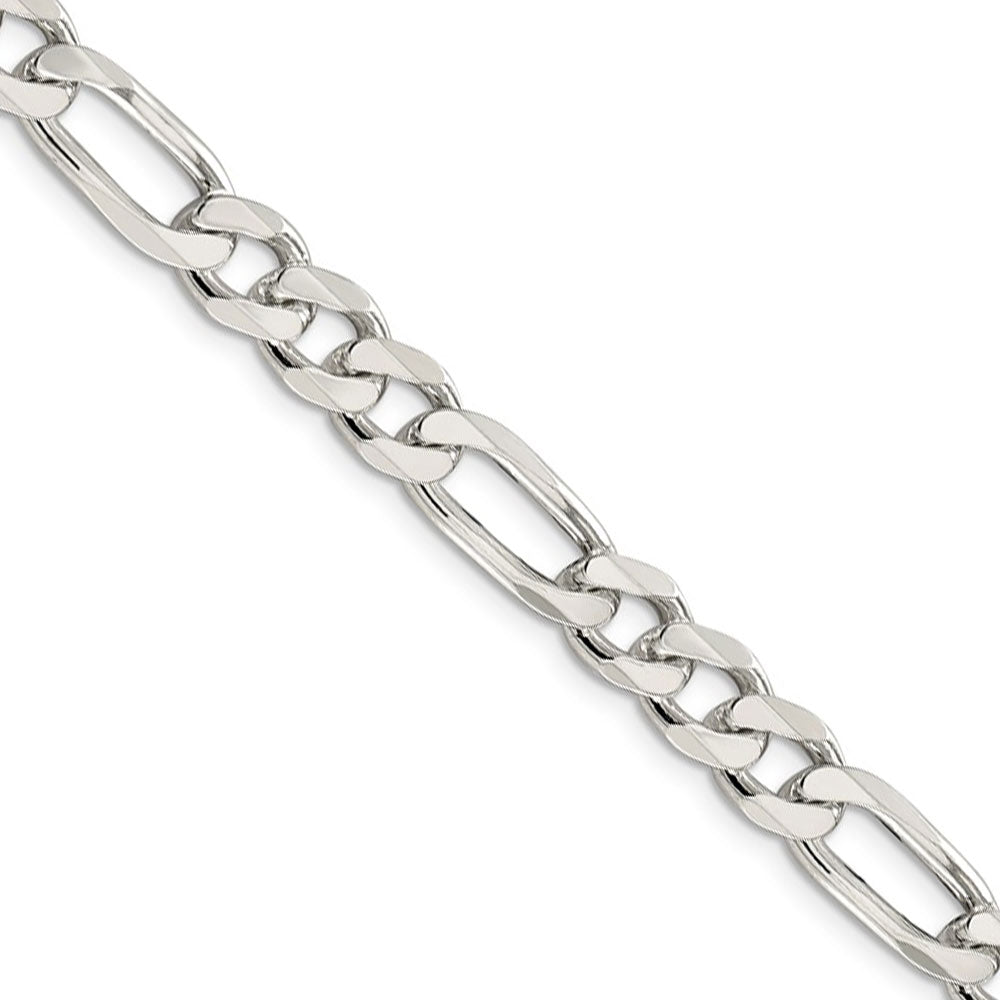 Men&#39;s 8mm, Sterling Silver Pave Flat Figaro Chain Necklace
