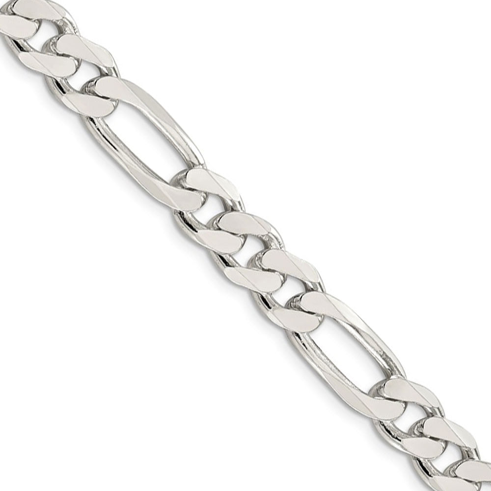 Men&#39;s 9.5mm Sterling Silver Pave Flat Figaro Chain Necklace