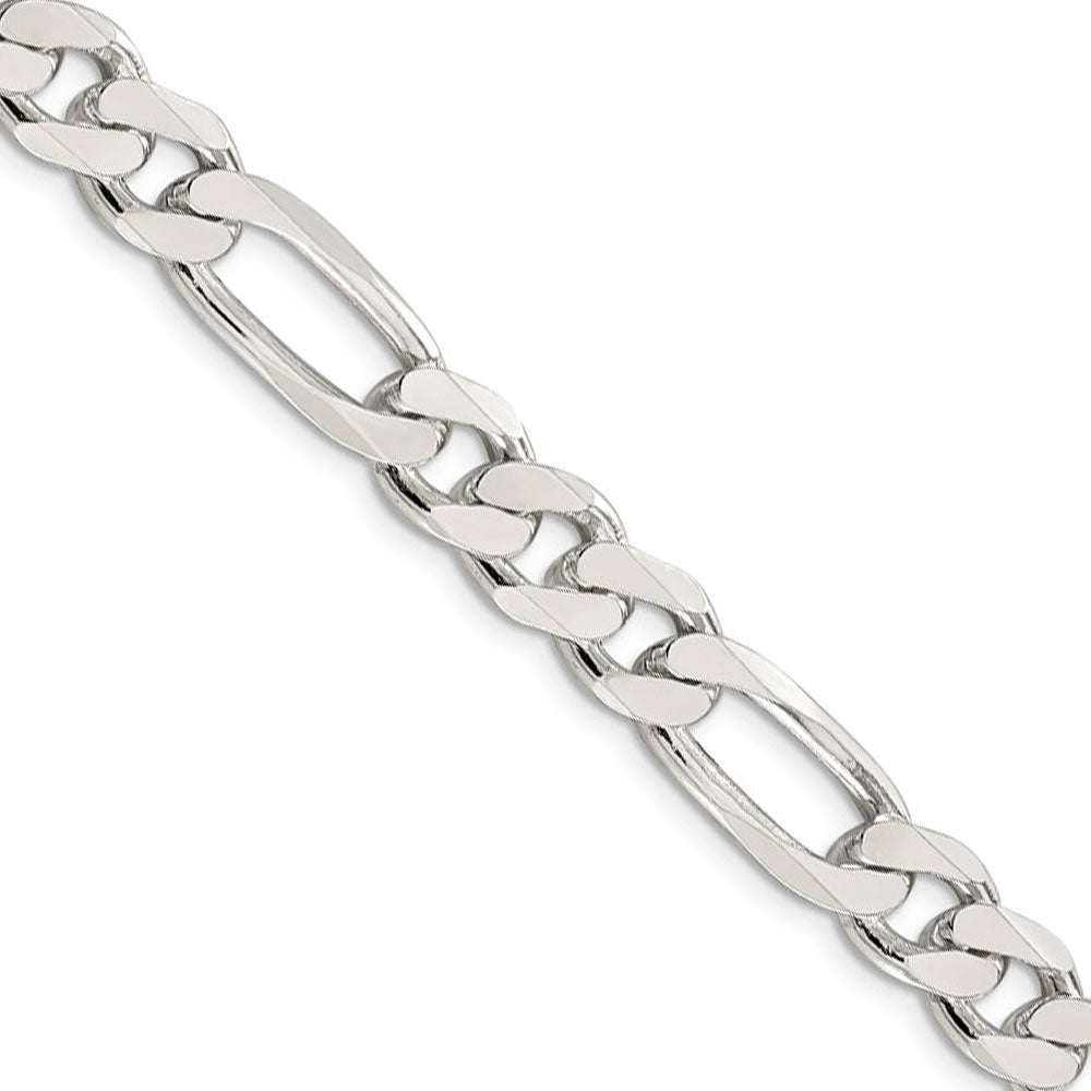 Men&#39;s 9.5mm Sterling Silver Pave Flat Figaro Chain Necklace