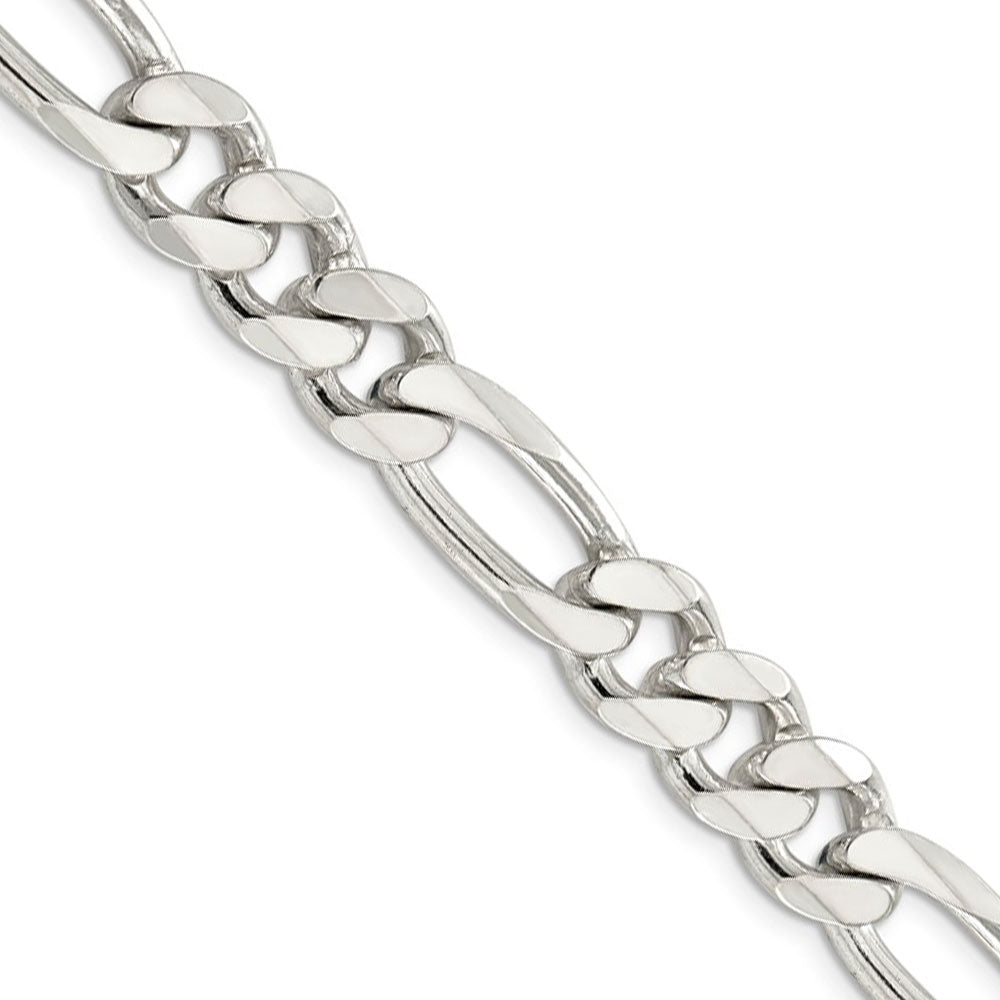 Men&#39;s 10.5mm, Sterling Silver Pave Flat Figaro Chain Necklace, Item C8759 by The Black Bow Jewelry Co.