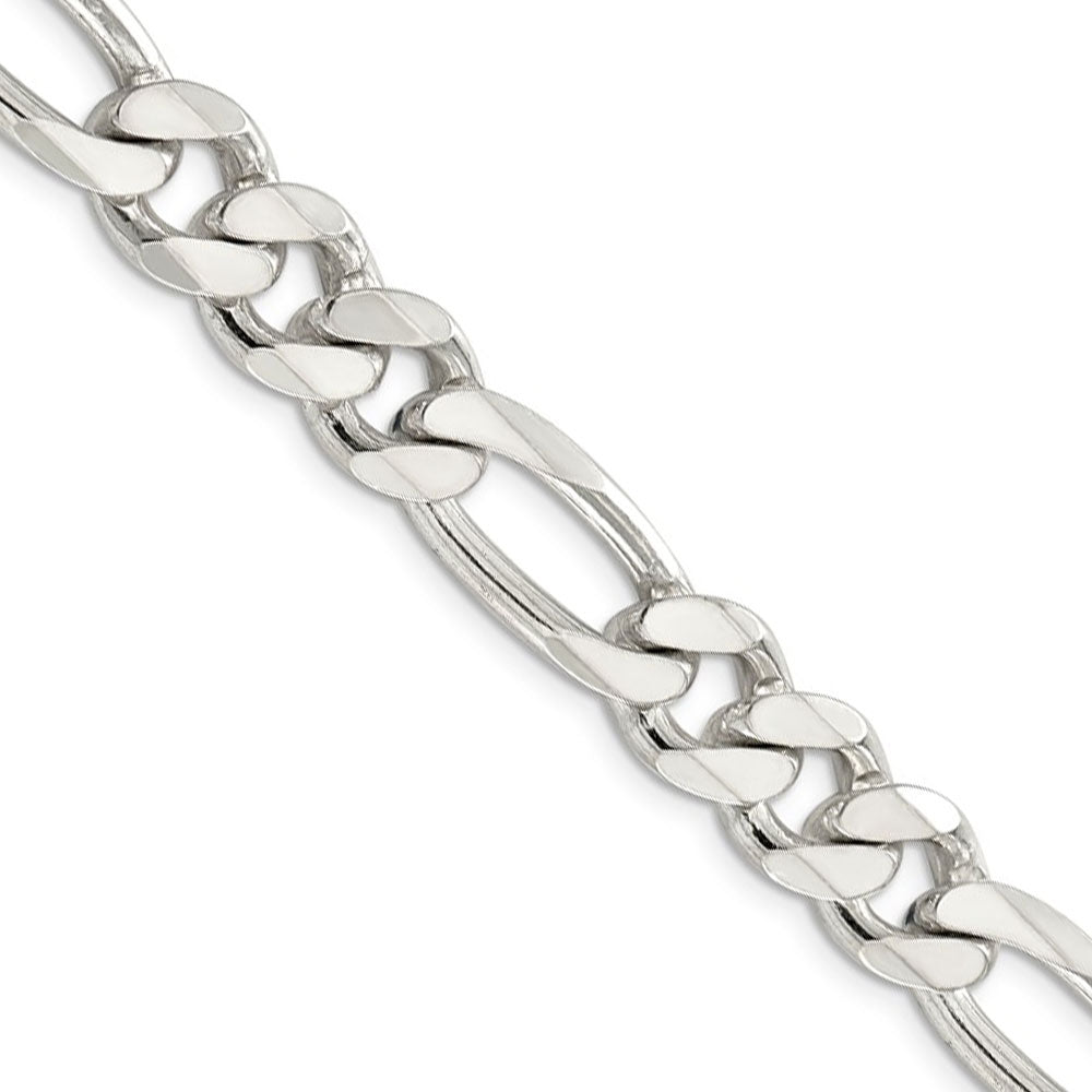 Men&#39;s 10.5mm, Sterling Silver Pave Flat Figaro Chain Necklace