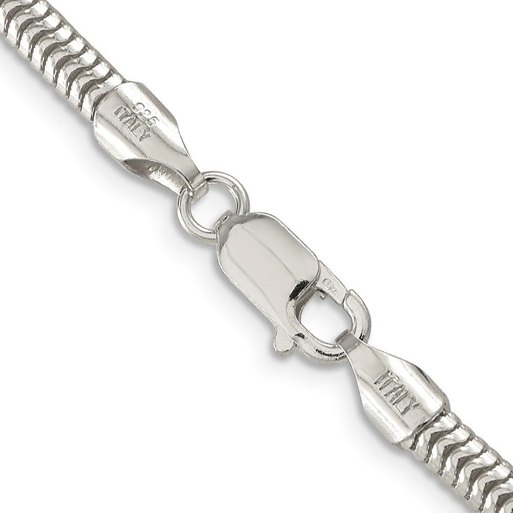Alternate view of the 4mm Sterling Silver Solid Classic Round Snake Chain Necklace by The Black Bow Jewelry Co.