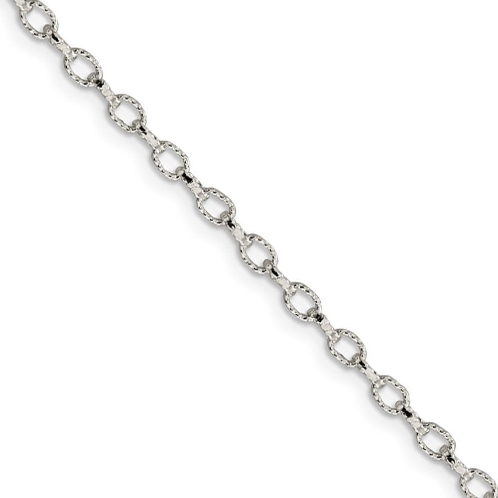 3mm, Sterling Silver Fancy Solid Rolo Chain Necklace