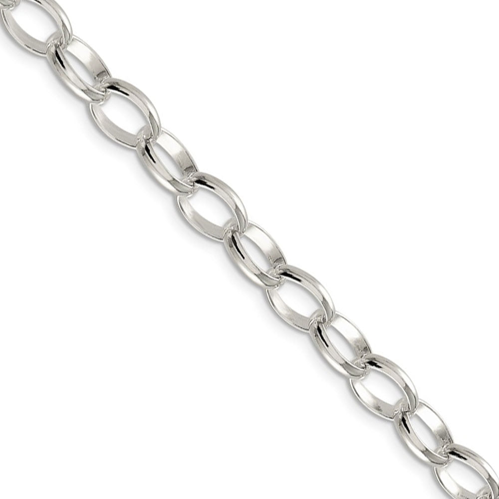 8mm, Sterling Silver Oval Solid Rolo Chain Necklace