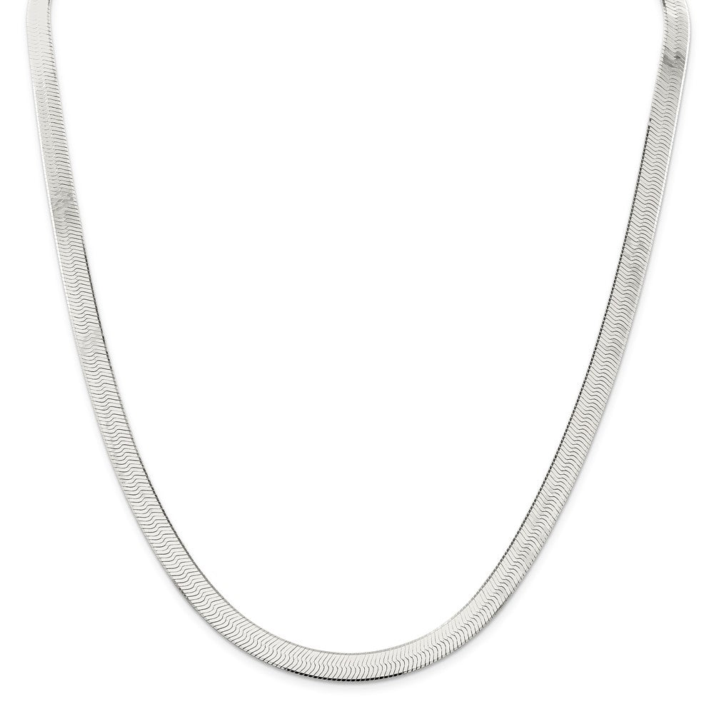 Alternate view of the 7mm, Sterling Silver Solid Herringbone Chain Necklace by The Black Bow Jewelry Co.